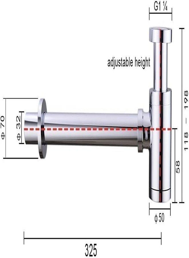 JAGGER مصيدة زجاجات JAGGER JAG202 مصنوعة من الفولاذ المقاوم للصدأ 304، مزودة بأنبوب بطول 5 بوصات و10 بوصات | طلاء كروم | هيكل نحاسي بتصميم عصري | ضمان 5 سنوات (للمصيدة فقط) - Image 3